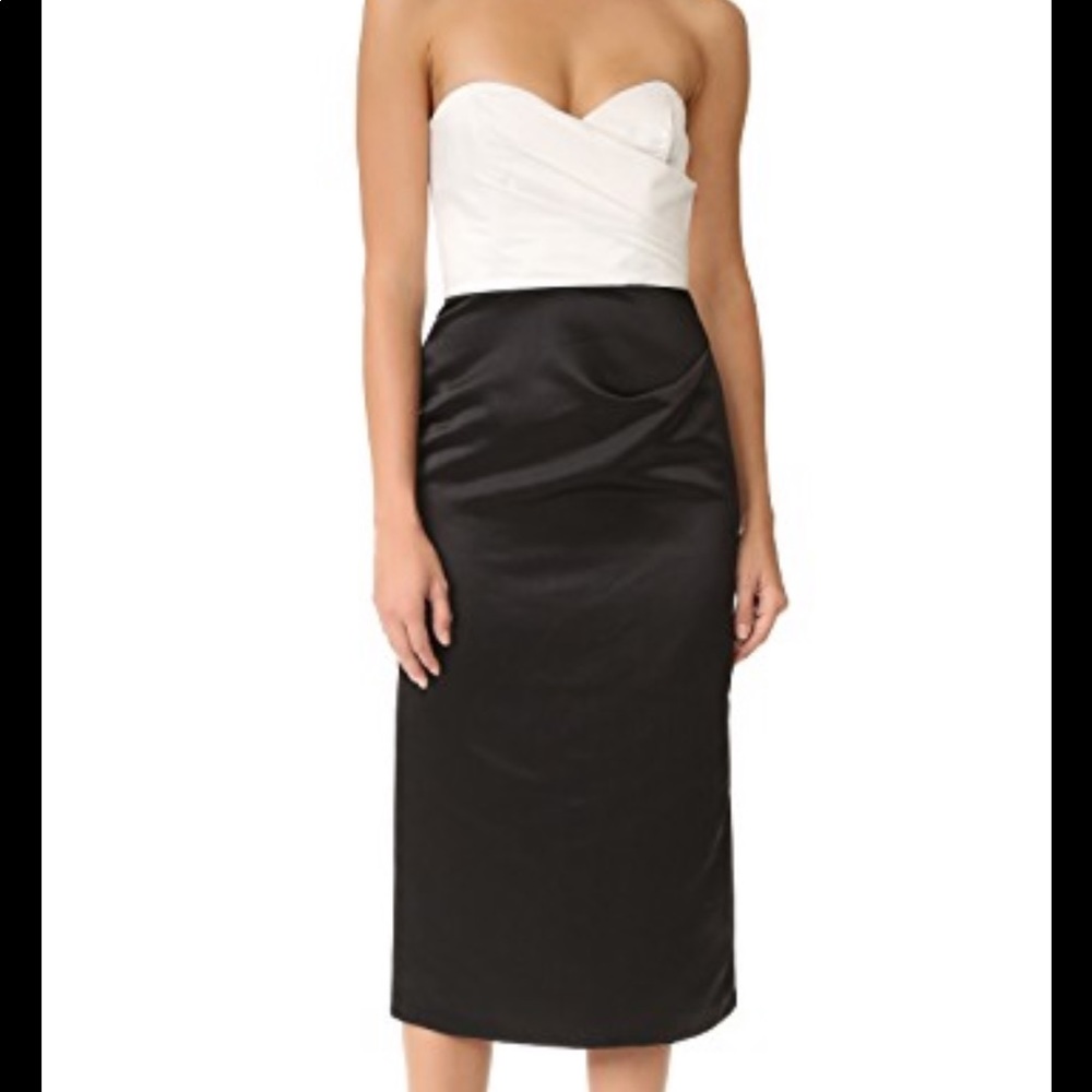 Parker Black Eliana strapless satin midi dress 10